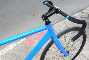 Black and Blue stem and carbon bars photo