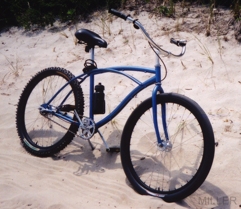 photo of Sand Dragster bicycle on the sand roadway going to the next faraway town on the island. bMHR