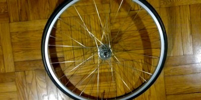 Watch video of this finished wheel with new wider rim. It also gets a wider rear tire - 700 x 28c for my hardcore fixed gear bicycle made with bMHR.