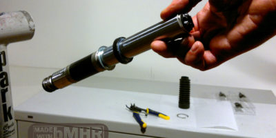 Carbon fiber Rock Shox FSX air forks internal parts to see.